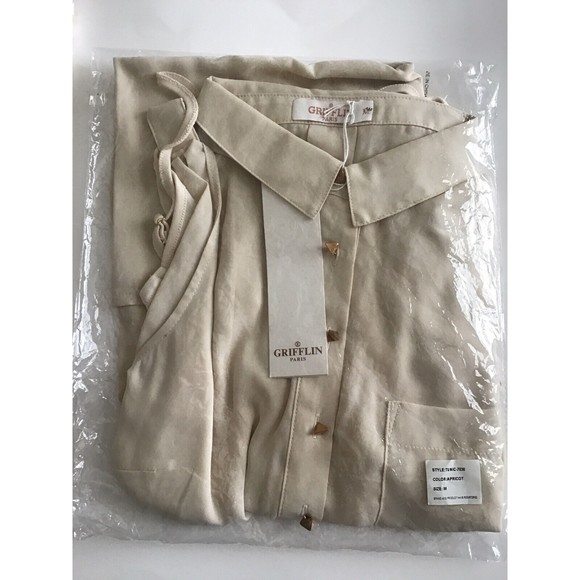 Grifflin Paris Women's Shirtdress Cream Beige Size Medium Large Hi-Low Belted - Picture 9 of 9
